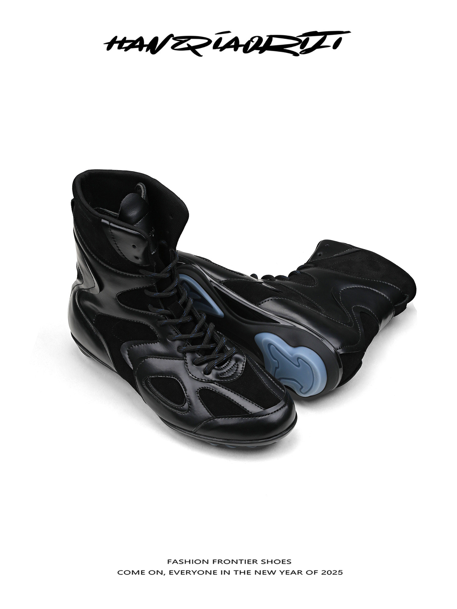 韩桥日记[幽渊系列]\"解构\"小众高级拼接休闲高帮德训鞋黑色拳击靴主图