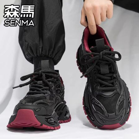 森马黑武士男鞋春季百搭男士运动休闲跑步减震厚底增高黑色老爹鞋