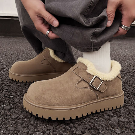 两点浪漫冬新加绒保暖勃肯鞋男厚底舒适防滑一脚蹬棉鞋东北雪地靴