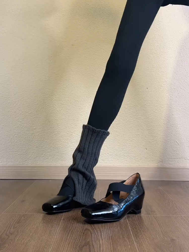 羊皮版~时尚真皮内增高浅口单鞋女法式文艺复古交叉带芭蕾鞋主图