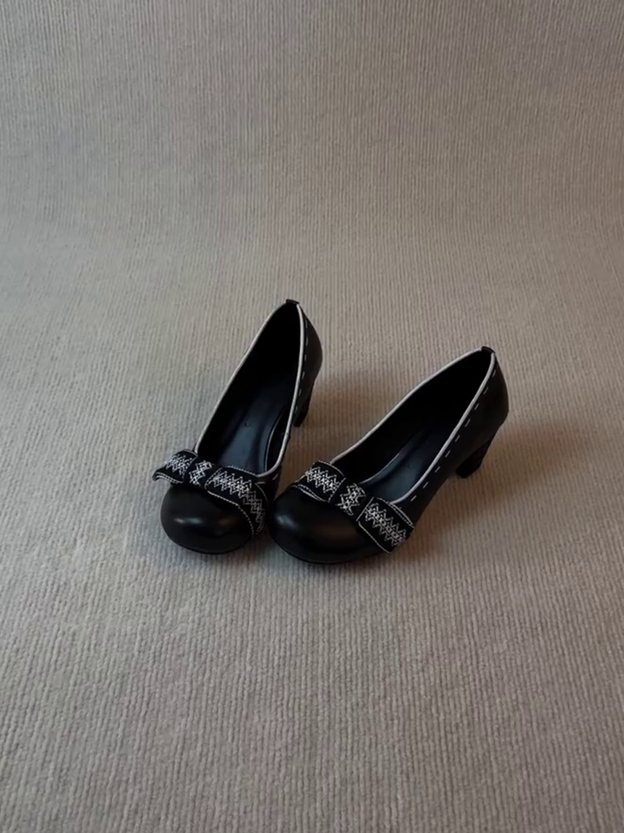 羊皮版~圆头粗跟韩式通勤玛丽珍气质小香风百搭舒适显瘦时尚单鞋主图