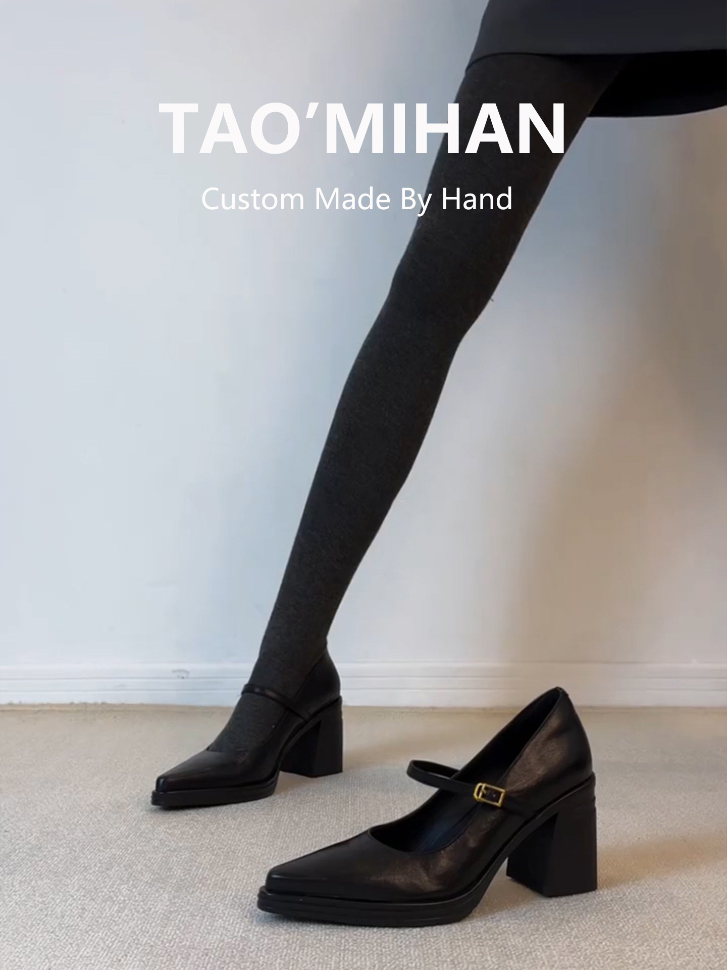 真皮法式不累脚高跟鞋玛丽珍鞋女2026新款黑色小皮鞋尖头粗跟单鞋主图