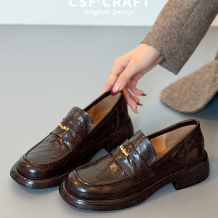 超软羊皮~复古英伦风一脚蹬乐福鞋女2026新款金币小皮鞋通勤单鞋