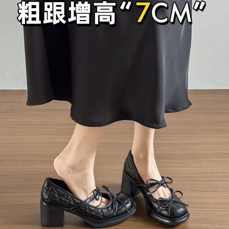 真皮~不二鞋坊法式厚底玛丽珍高跟鞋女2026春新款粗跟蝴蝶结单鞋