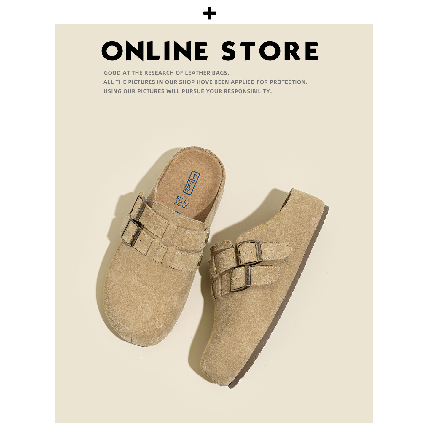 真皮版~5cm内增高厚底勃肯鞋女2026新款双皮带扣外穿包头半拖鞋主图