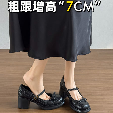 真皮~不二鞋坊气质方头浅口玛丽珍单鞋女2026春新款法式粗高跟鞋