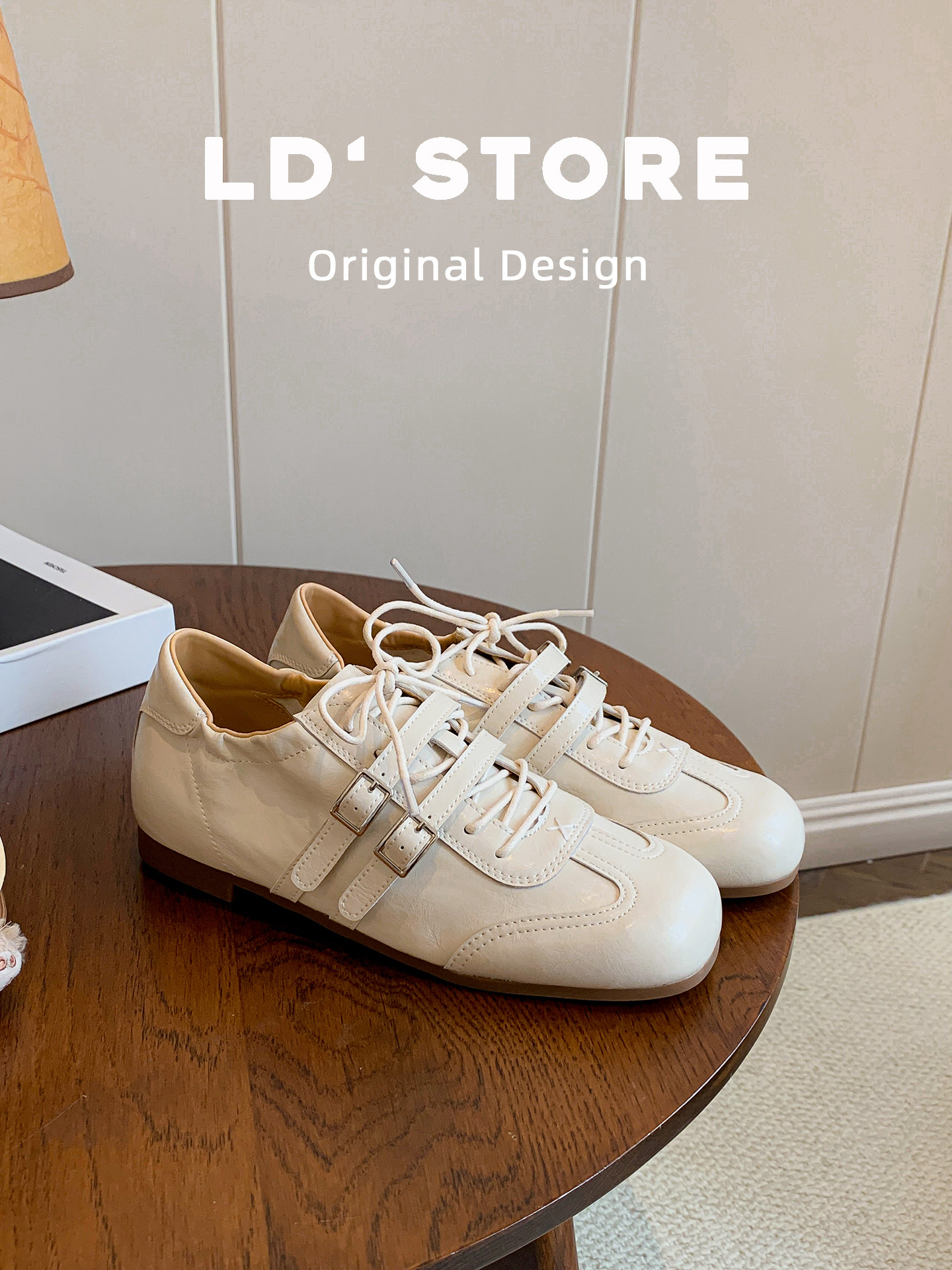 真皮~内增高德训鞋女2026春复古芭蕾风阿甘鞋平底系带方头休闲鞋主图