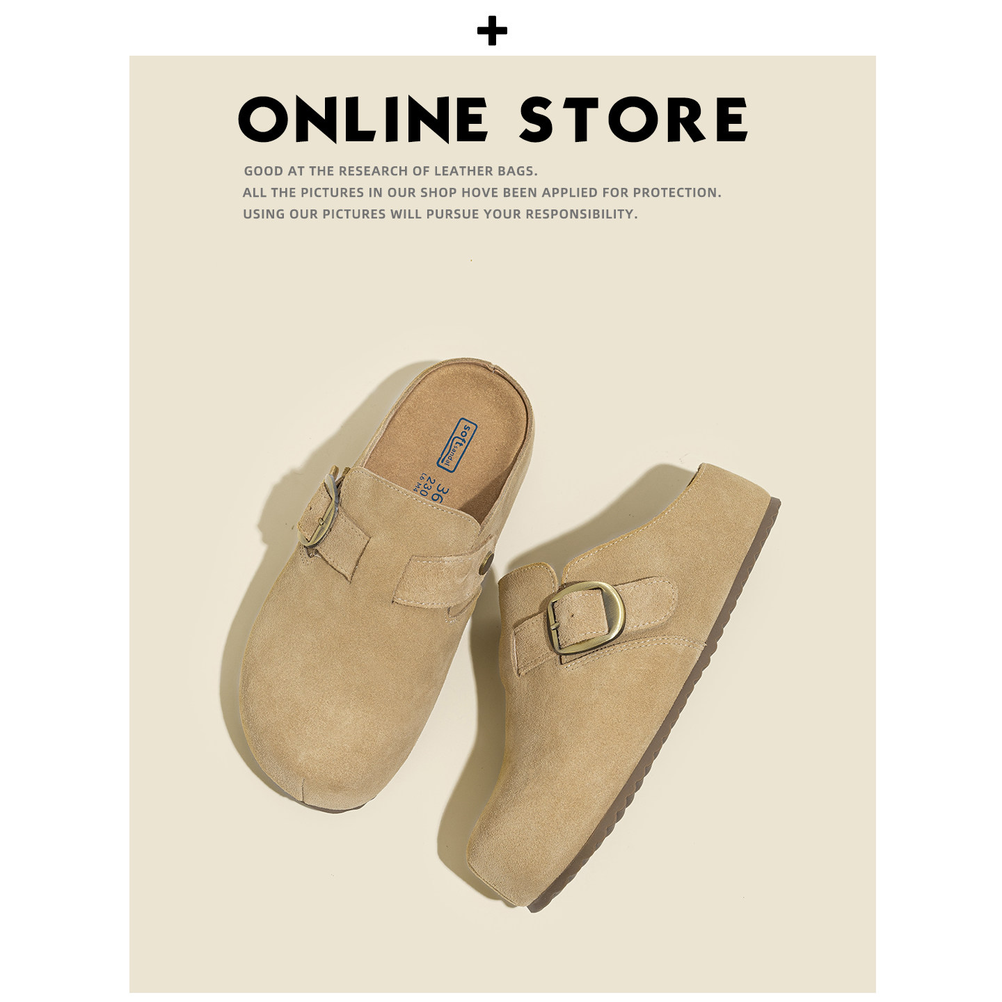 真皮~厚底勃肯鞋女2026新款一脚蹬内增高小个子包头半拖鞋外穿主图