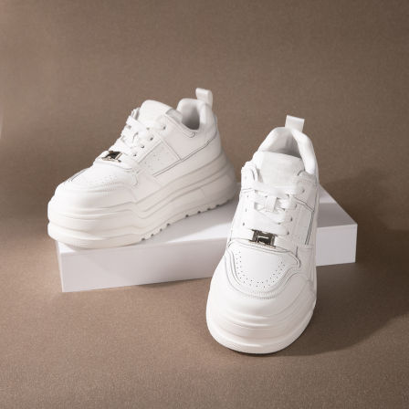 K姐 【小银锁厚底小白鞋】增高6cm 超轻厚底真皮休闲百搭板鞋