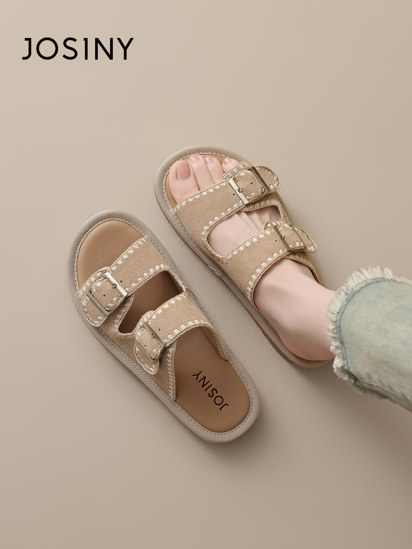 卓诗尼勃肯凉拖鞋2026新款夏季软底拖鞋女夏外穿平底沙滩凉鞋女款主图