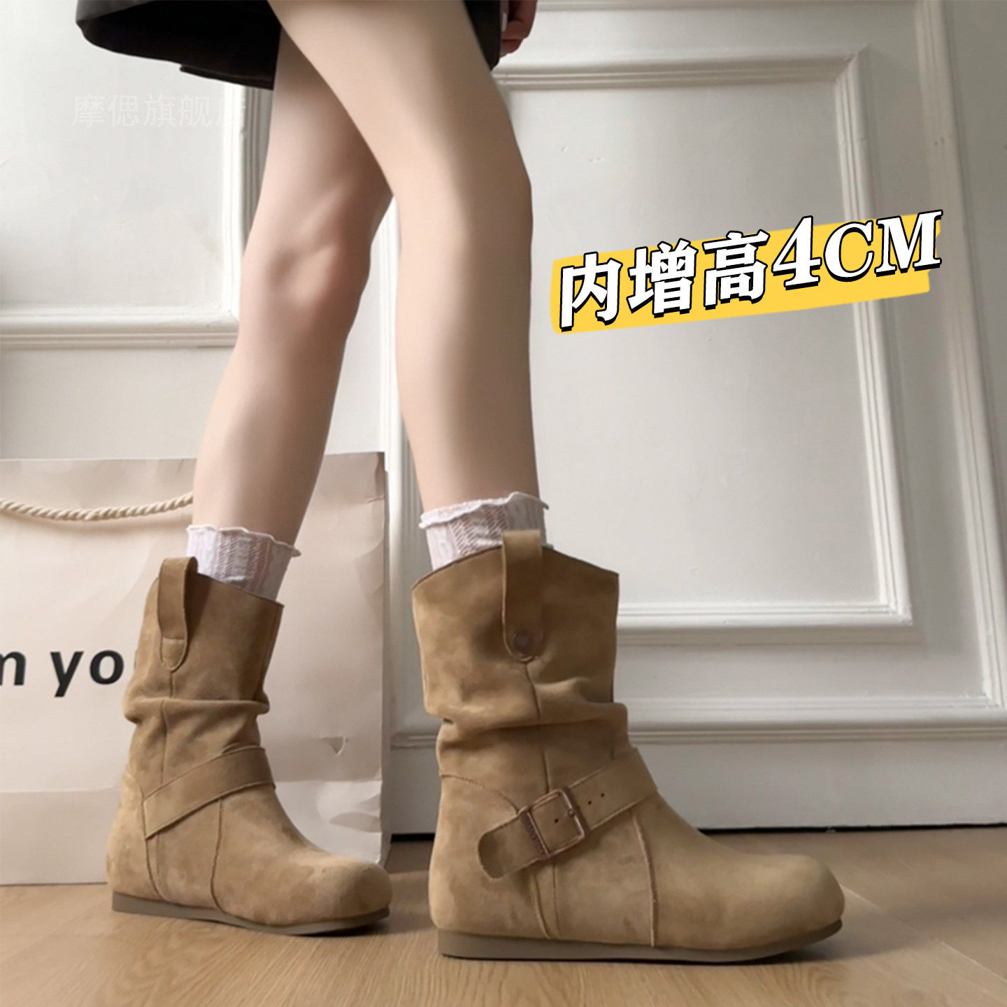 复古内增高勃肯短靴子女2026春季新款时尚爆款靴显瘦推推靴马丁靴主图