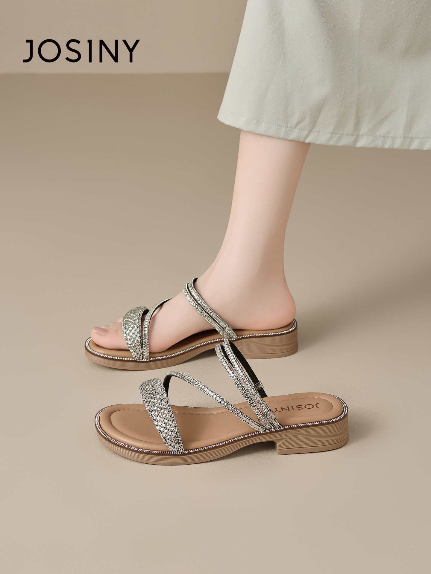 卓诗尼仙女风凉鞋百搭绝美凉拖鞋2026新款夏季水钻一字拖女夏外穿主图