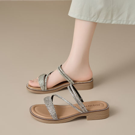 卓诗尼仙女风凉鞋百搭绝美凉拖鞋2026新款夏季水钻一字拖女夏外穿