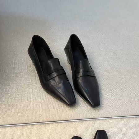羊皮版~显瘦通勤百搭乐福鞋女法式方头一脚蹬低跟气质优雅小皮鞋