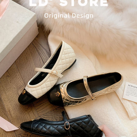 7cm内增高~山茶花玛丽珍鞋女2026春新款小香风拼色菱格纹通勤单鞋