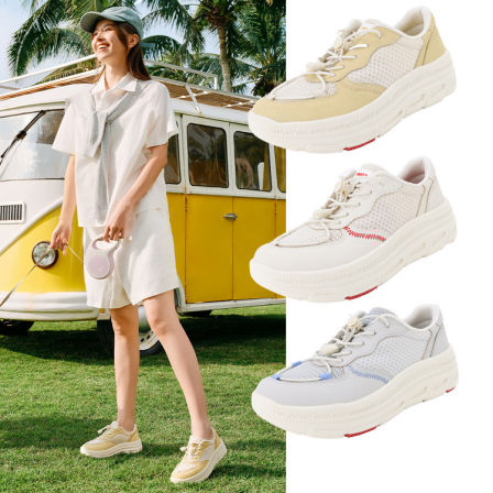 Pansy盼喜女鞋透气免系带舒适厚底增高休闲运动鞋2026年春季新款