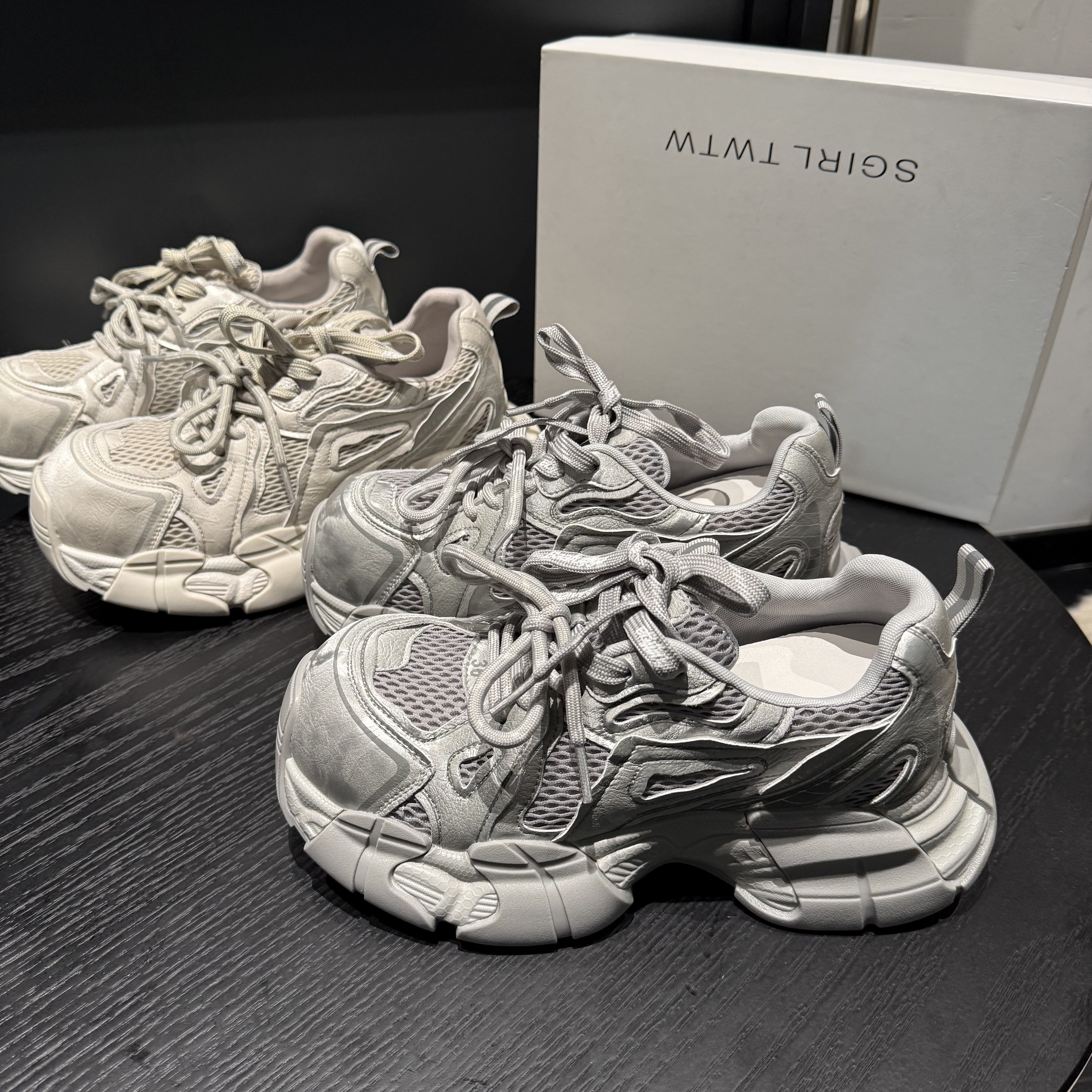 7厘米2026新款真皮拼接休闲运动鞋女ins风复古时尚炸街厚底老爹鞋主图