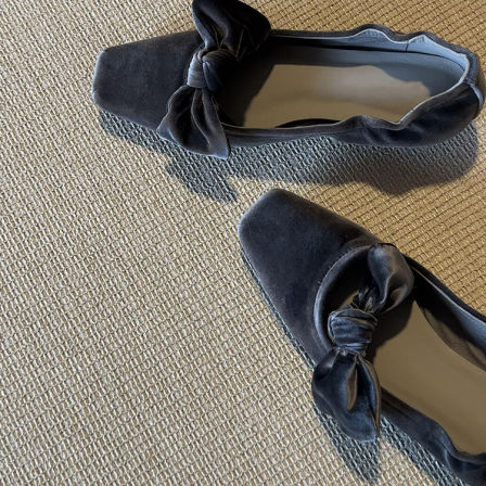 羊皮版~法式优雅丝绒高级芭蕾鞋女方头一脚蹬蝴蝶结平底褶皱单鞋