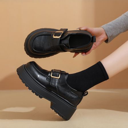 厚底乐福鞋女2026新款春季真皮不累脚黑色英伦风增高小皮鞋配裙子