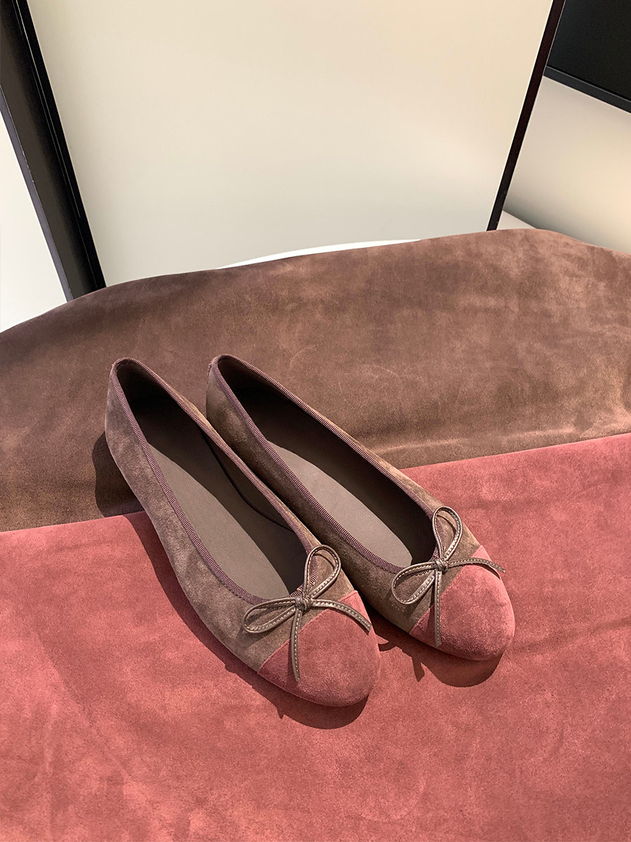 羊皮版~法式小香风蝴蝶结浅口芭蕾舞鞋一脚蹬圆头温柔风平底单鞋主图