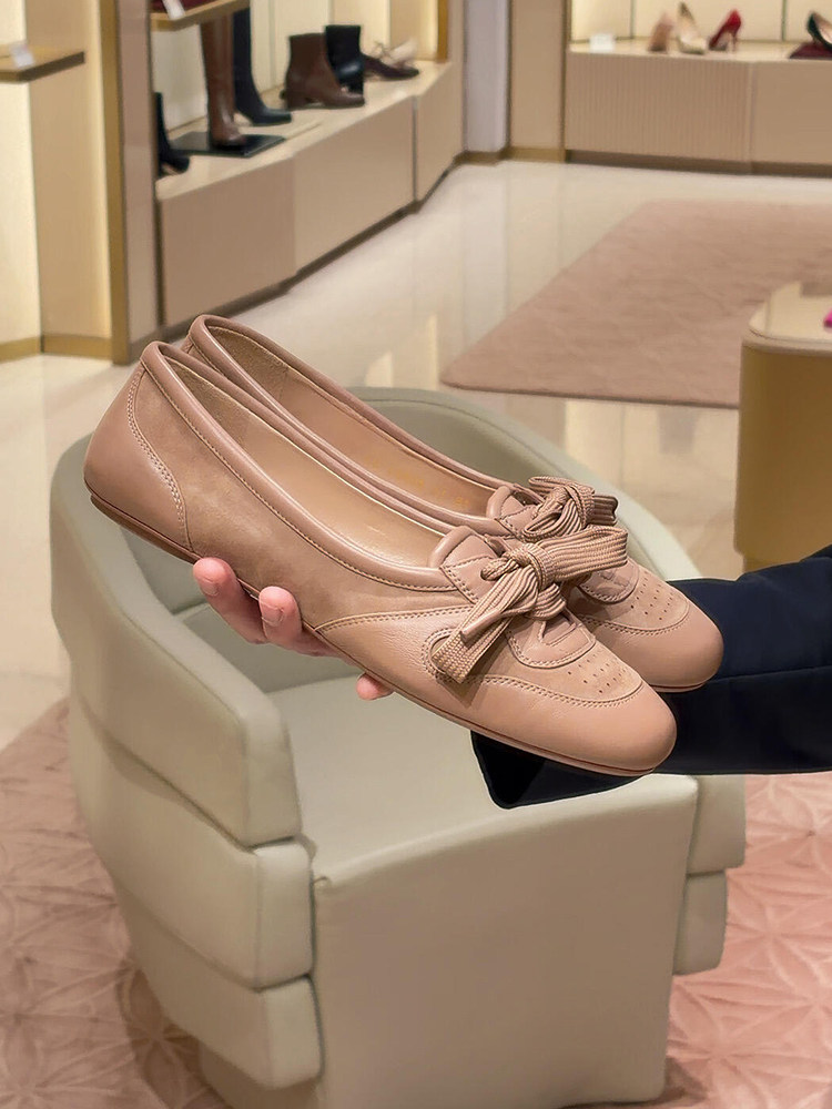 羊皮版~休闲复古真皮系带德训鞋女通勤时尚慵懒时尚百搭芭蕾舞鞋主图