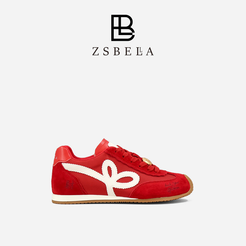 ZSBELLA马年牛反绒德训鞋休闲浅口低跟系带平底拼色圆头2026年春主图