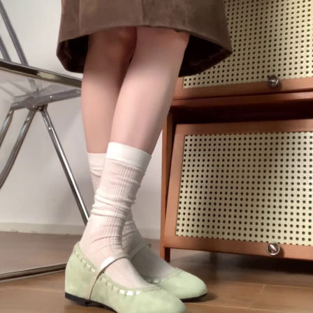 Wheat house ~！法式温柔风圆头内增高玛丽珍鞋女一字带浅口单鞋