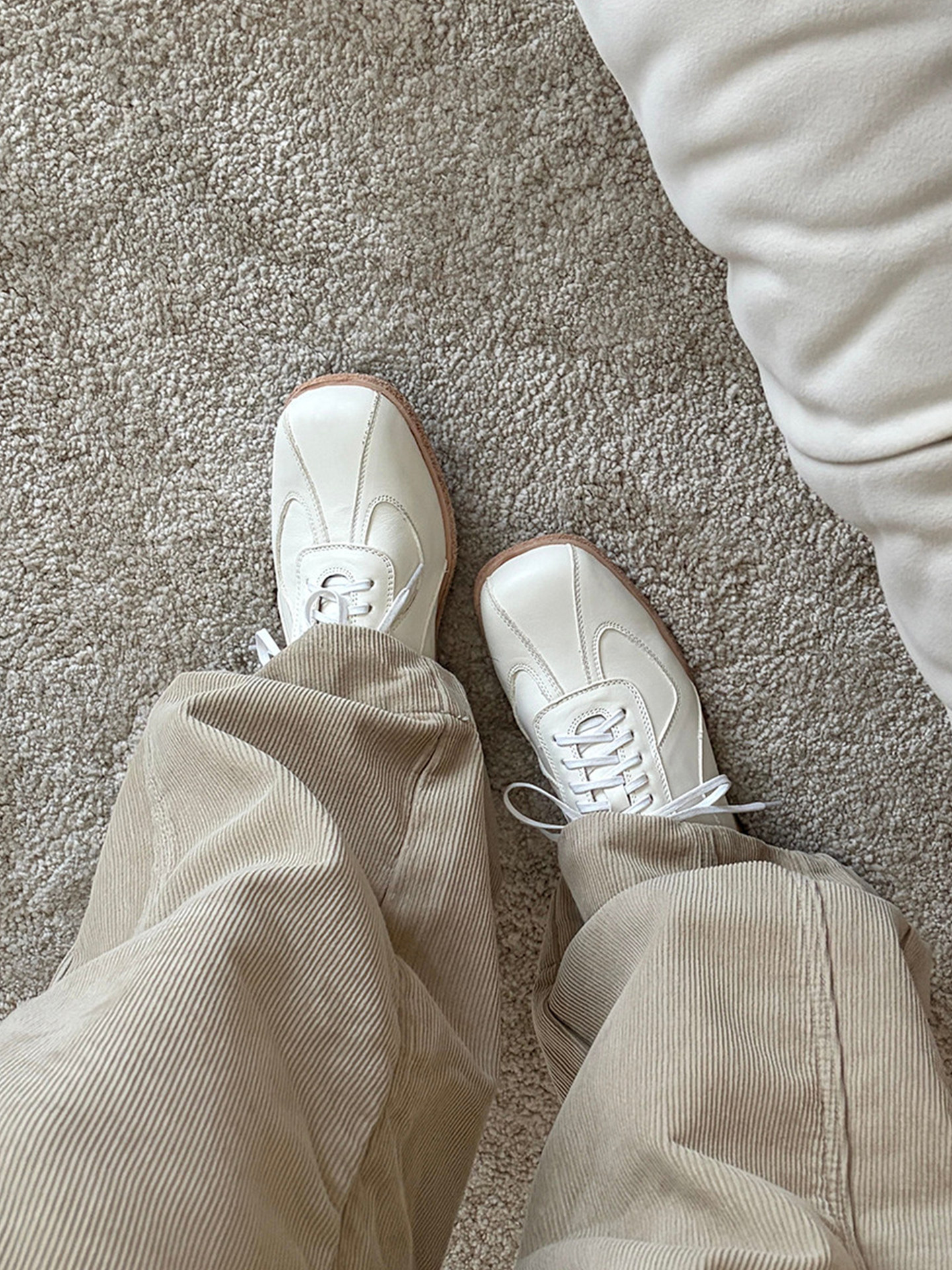 Wheat house ~！老钱风真皮方头绑带小皮鞋女低跟深口德训小白鞋主图