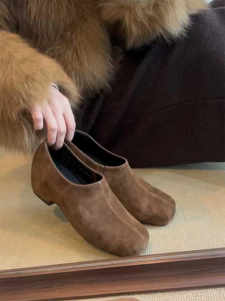 羊皮版~复古绒面深口内增高穆勒鞋女一脚蹬小众个性气质懒人单鞋主图