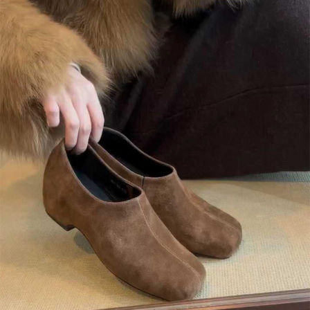 羊皮版~复古绒面深口内增高穆勒鞋女一脚蹬小众个性气质懒人单鞋