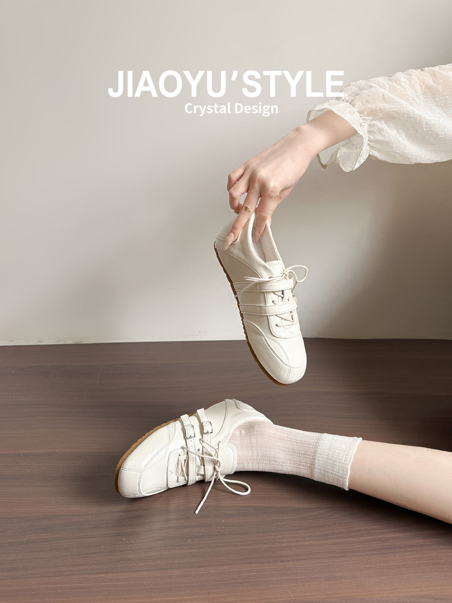 真皮~骄屿内增高芭蕾德训鞋2026春新款方头系带休闲运动玛丽珍鞋主图