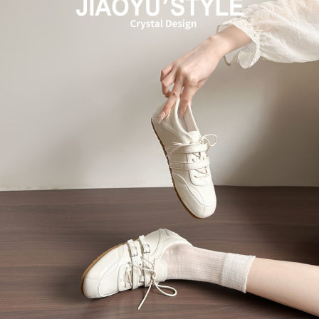 真皮~骄屿内增高芭蕾德训鞋2026春新款方头系带休闲运动玛丽珍鞋