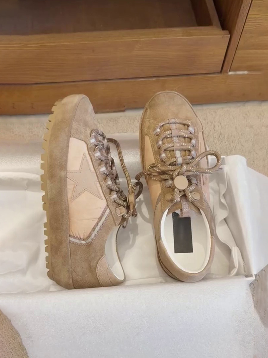 牛皮版~厚底做旧星星板鞋复古德训鞋女百搭系带小白鞋休闲运动鞋主图