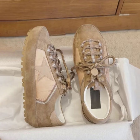 牛皮版~厚底做旧星星板鞋复古德训鞋女百搭系带小白鞋休闲运动鞋