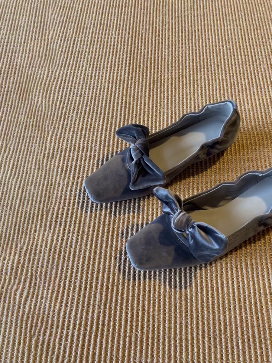 羊皮版~方头法式丝绒蝴蝶结浅口单鞋低跟一脚蹬复古晚晚玛丽珍鞋主图