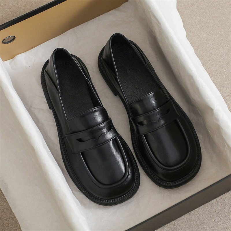 一脚蹬乐福鞋女款2026新款春季韩版软皮英伦风黑色小皮鞋平底单鞋主图