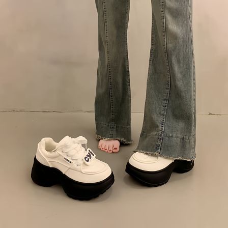 老爹鞋女小个子增高2026年新款春季爆款厚底松糕鞋真皮运动小白鞋