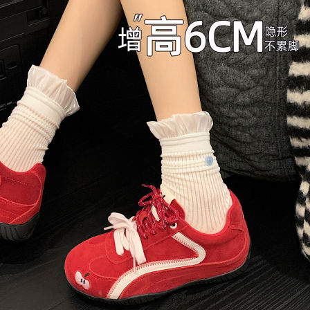 厚底内增高6cm德训鞋女款2026新款春轻便软底巨好看爆款红色鞋子