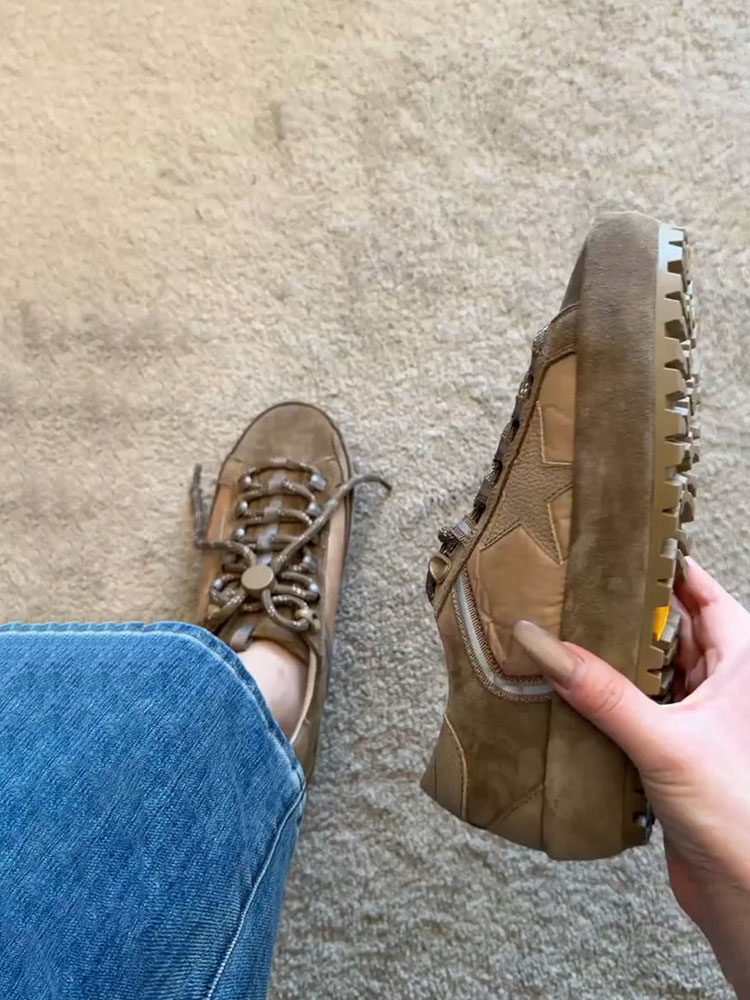 羊皮版~时尚舒适复古休闲运动板鞋女新款星星系带百搭系带德训鞋主图