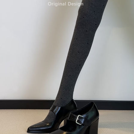 羊皮版~中古风尖头玛丽珍鞋浅口气质单鞋女粗跟黑色高跟鞋子通勤