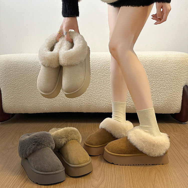 厚底雪地靴女2026新款冬季东北半拖一脚蹬毛毛加绒保暖大棉鞋女款主图