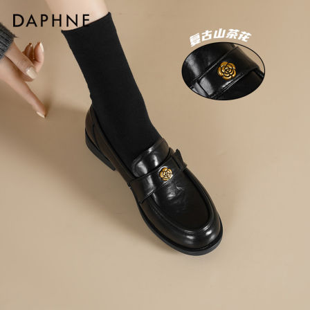 达芙妮黑色乐福鞋女2026新款春季复古软底山茶花小皮鞋英伦风单鞋