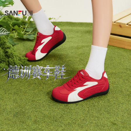 三福女板鞋春季复古系带平底赛车鞋轻便低帮德训鞋女鞋853655