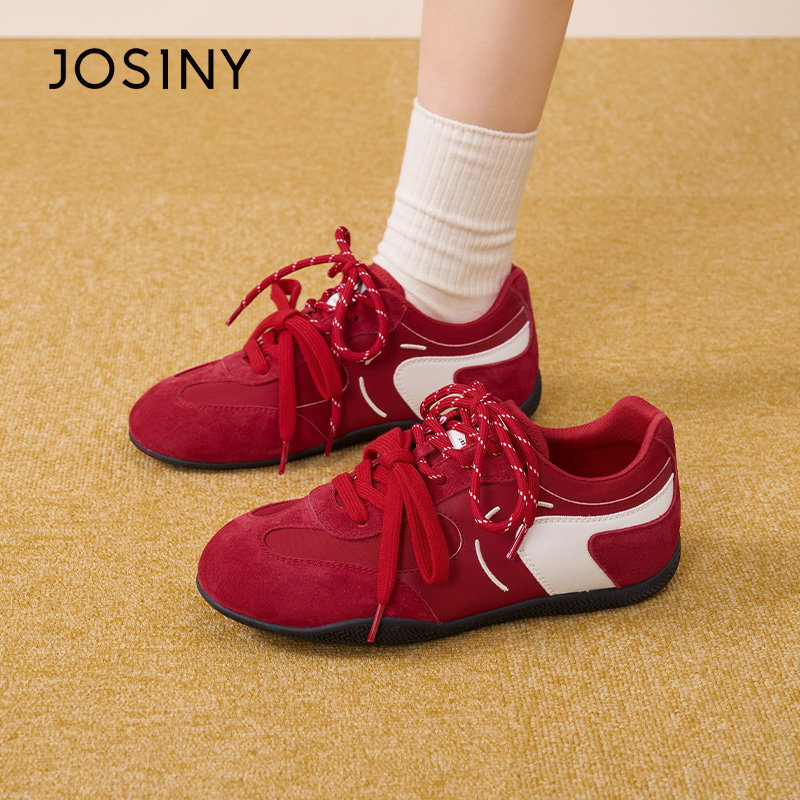 卓诗尼德训鞋女款2026新年红色鞋子春厚底板鞋运动赛车鞋复古女鞋主图