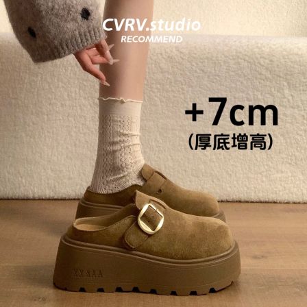 7CM勃肯鞋包头半拖鞋女外穿2026新款春季增高厚底鞋一脚蹬凉拖鞋