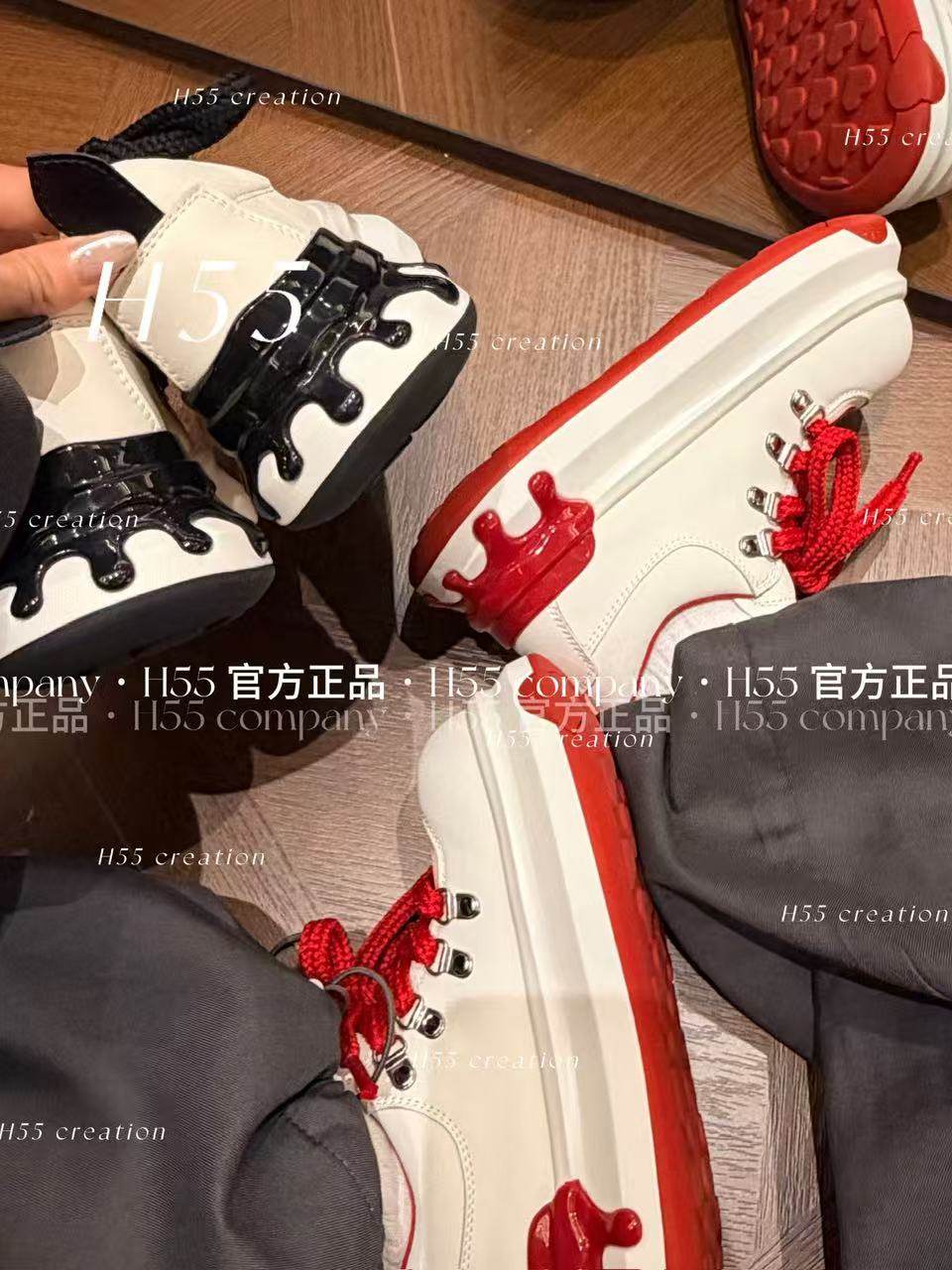 H55女鞋千囍小恶魔2026年春新款厚底拼色大头休闲百搭增高板鞋女主图