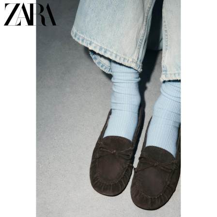ZARA特惠精选 女鞋 褶皱蝴蝶结饰反绒皮航海船鞋 3544610 700