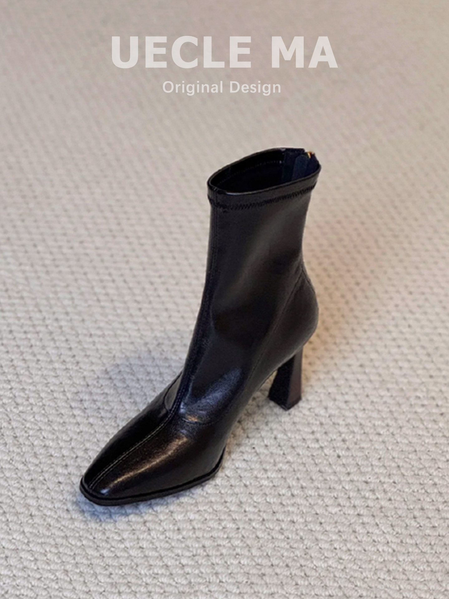 水晶羊皮~高跟鞋女气质高级不累脚~细跟瘦瘦靴复古黑色洋气小短靴主图