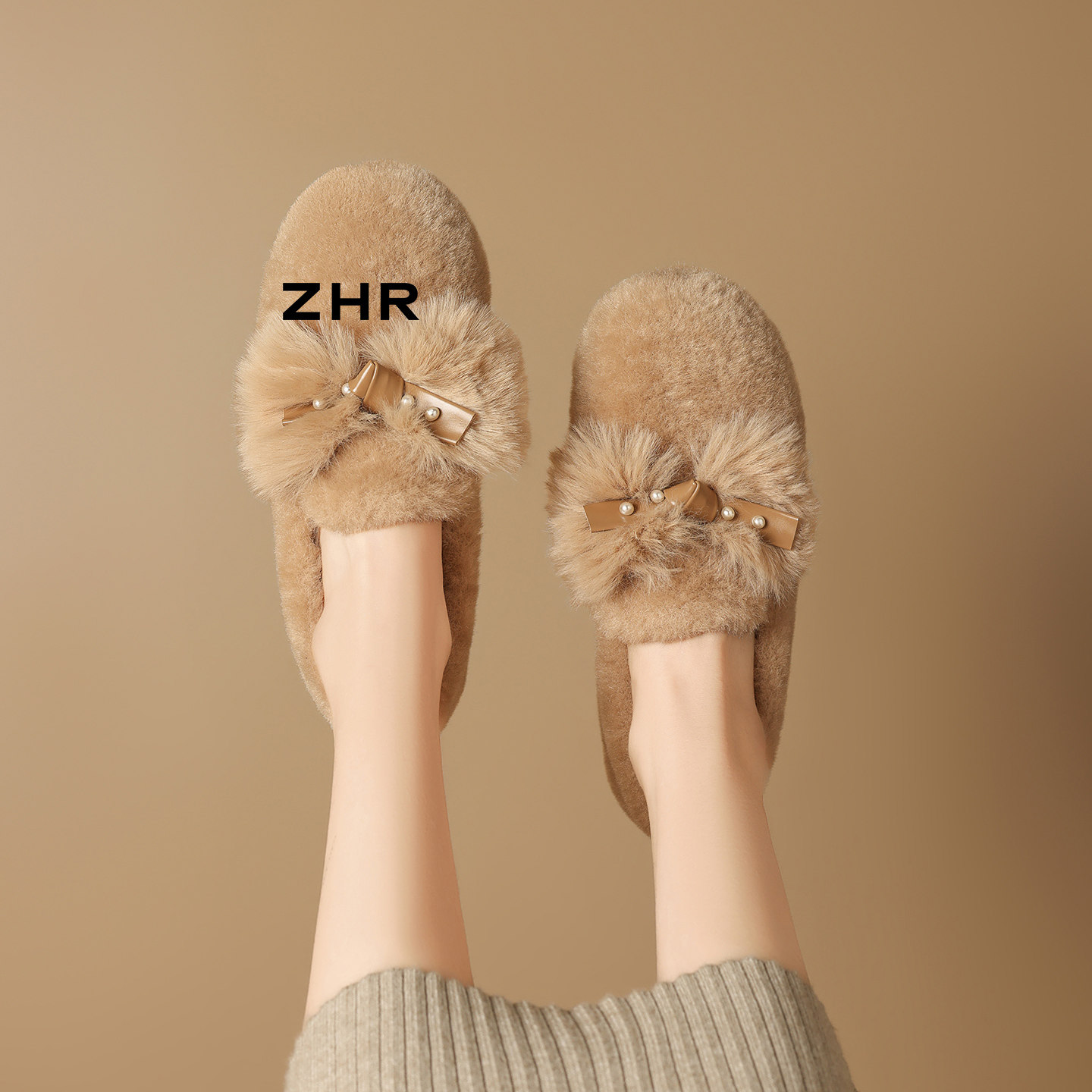 ZHR则则加绒豆豆鞋女2025冬新款保暖加厚棉鞋外穿玛丽珍毛毛鞋爆主图