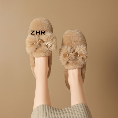 ZHR则则加绒豆豆鞋女2025冬新款保暖加厚棉鞋外穿玛丽珍毛毛鞋爆